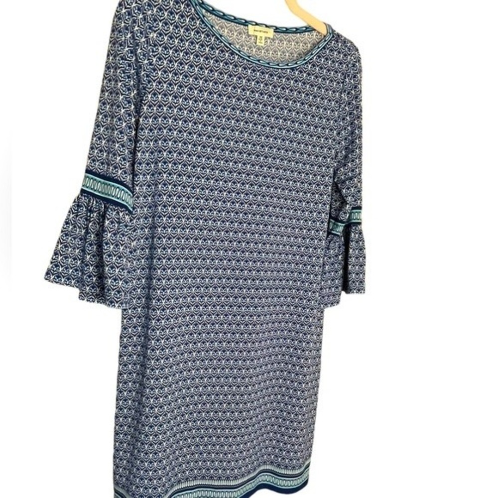 Max Studio XS Dress Floral Blue White Shift Bell Sleeves